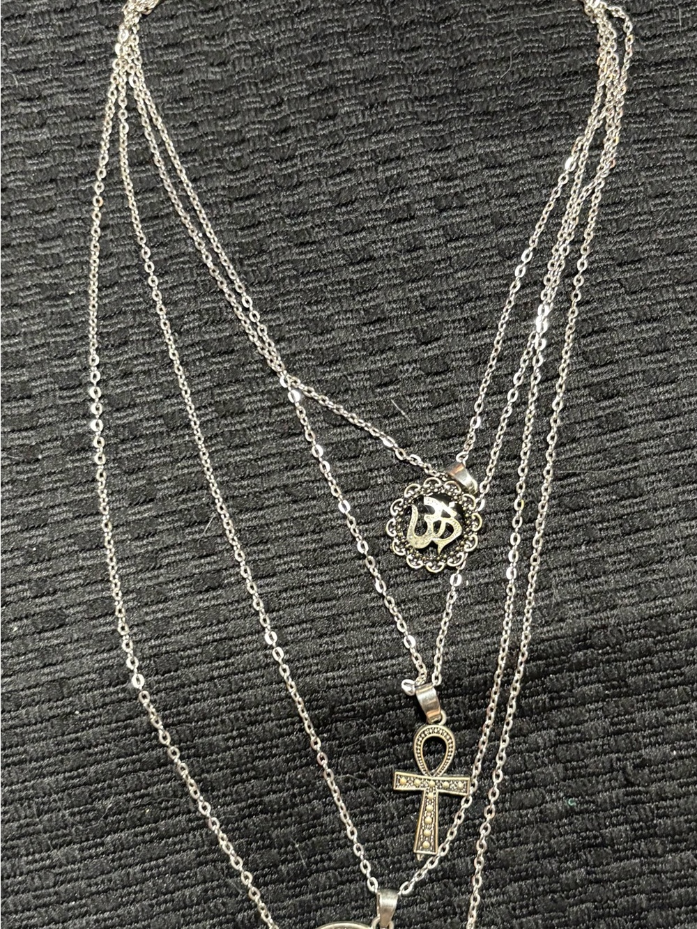 Silver Multi-Layer Ankh Pendant Necklace - Women's Silver Layered Jewelry